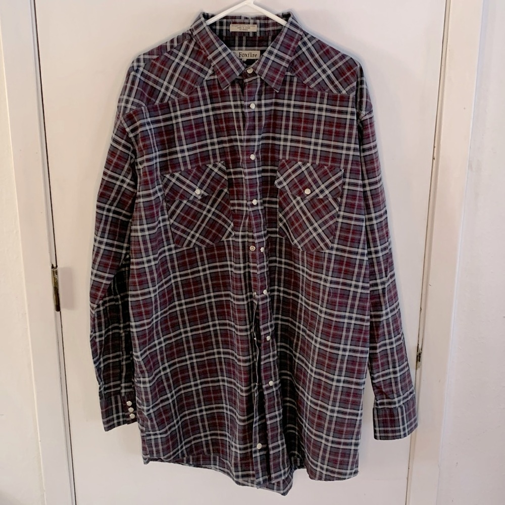 Foxfire plum grey black plaid western long sleeve button down shirt Size 2XLT